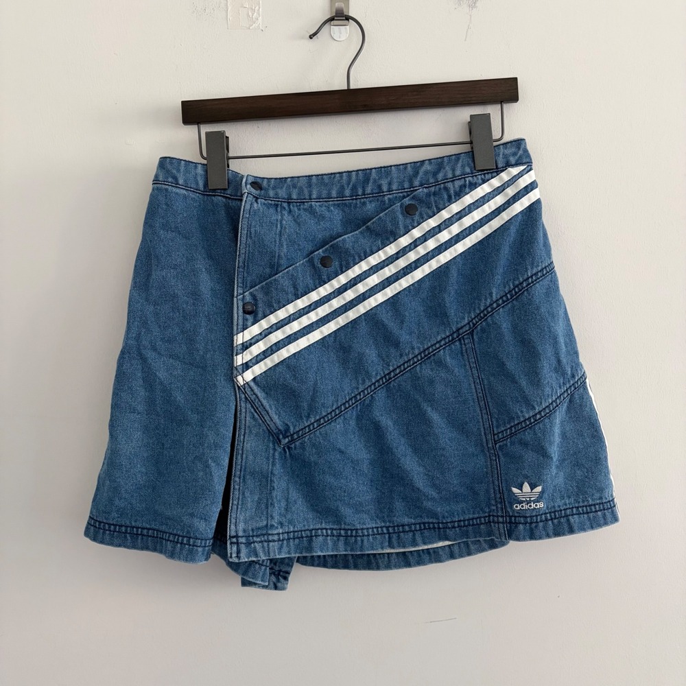 Adidas Danielle Cathari Denim Skirt Blue 3-Stripe Deconstructed Mini Large